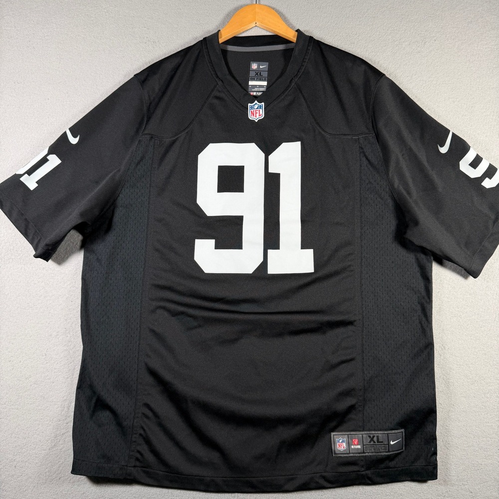 Nike NFL Oakland Raiders Justin Tuck 91 Jersey Mens XL Black On Field 444268